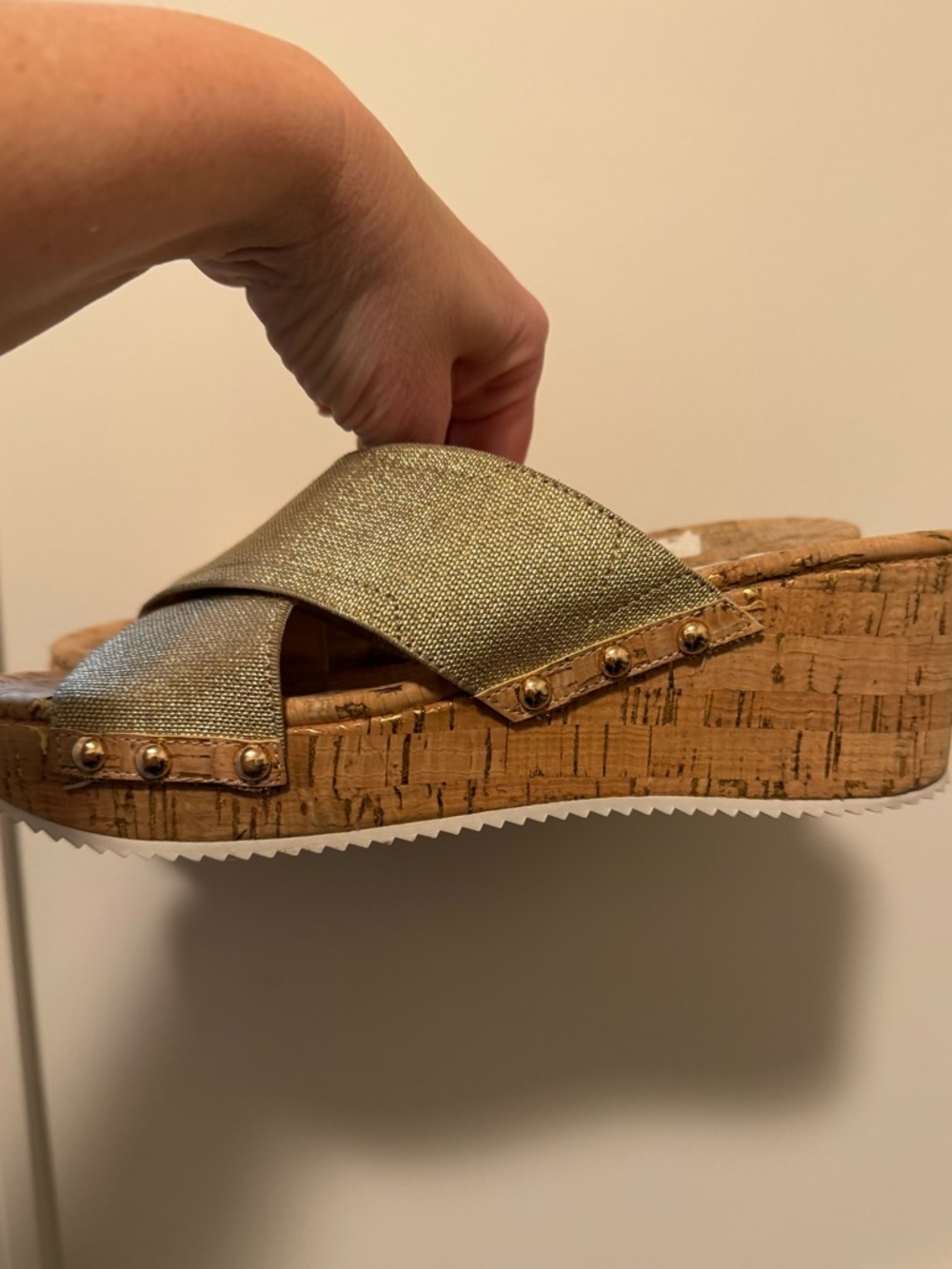 Donald Pliner Metallic Gold Cork Platform Slide Sandals